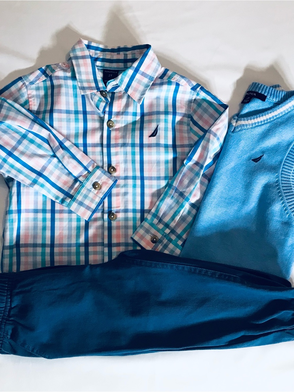 Nautica Boys' Plaid Button-Down Shirt in Blue and Pink